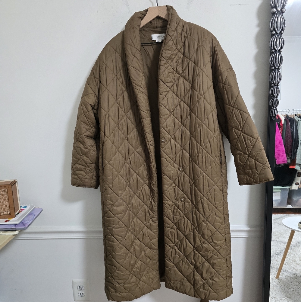 Mango brown quilted belted long coat size M - Picture 8 of 12